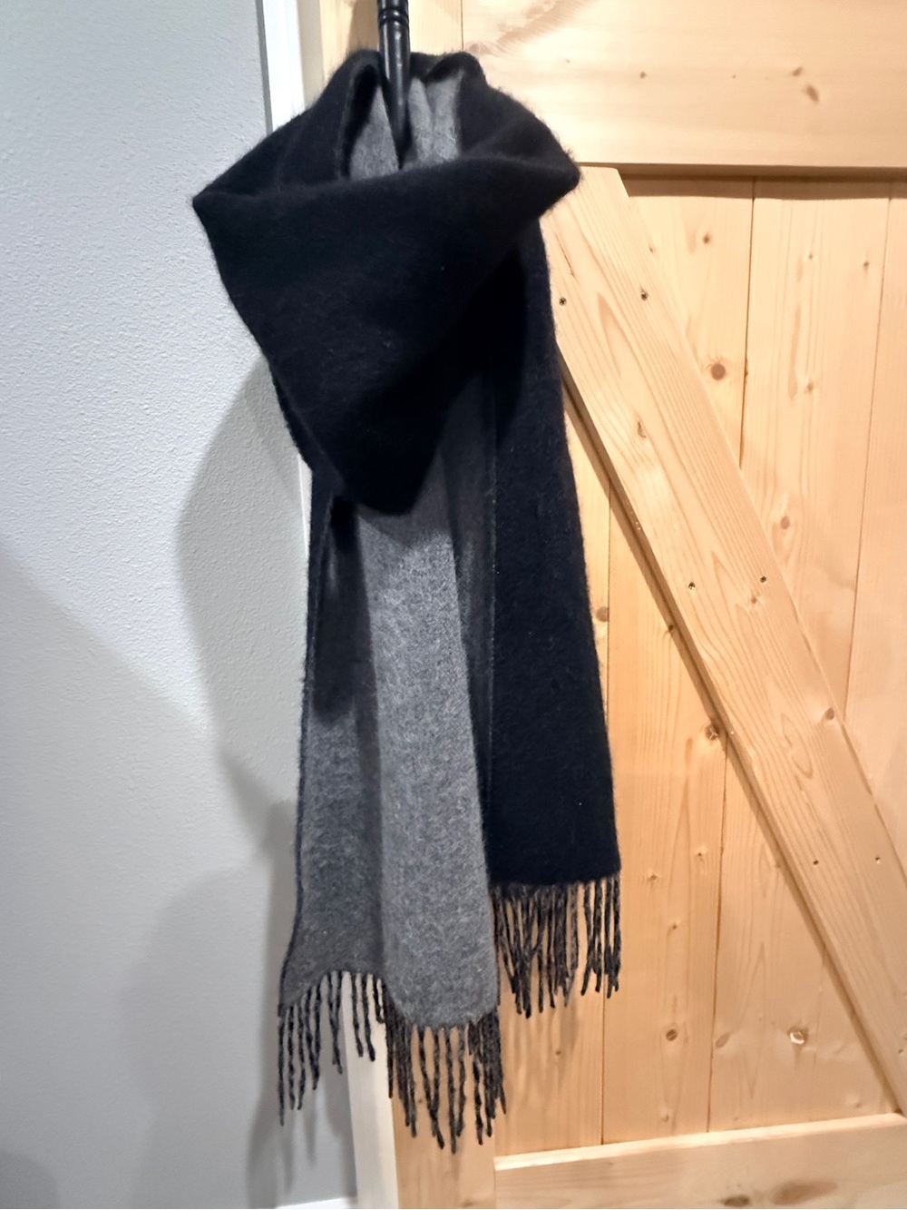 Raffi 100% Cashmere Scarf Reversible Black Grey Fringe Soft Winter Unisex Luxury